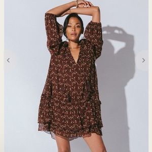 Cleobella Jaslynn Tassel Tie Neck Flowy Floral Printed Zadia Block Mini Dress